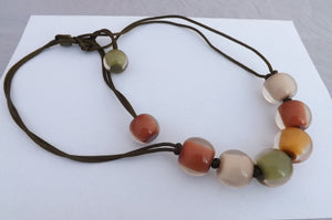 Orange, Yellow, Green & Beige Acrylic Bead Necklace