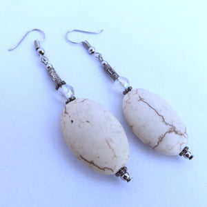 Oval Howlite Handmade Bead Earrings