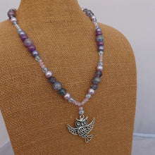 Load image into Gallery viewer, Owl Charm, Blue &amp; Purple Handmade Glass Bead Necklace
