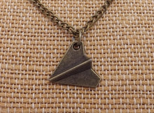 Load image into Gallery viewer, Paper Plane Bronze Tone Pendant Necklace
