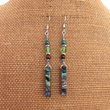 Load image into Gallery viewer, Paua &amp; Bead Wire wrapped Green &amp; Brown Handmade Bead Earrings
