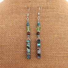 Load image into Gallery viewer, Paua &amp; Bead Wire wrapped Green &amp; Brown Handmade Bead Earrings

