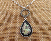 Load image into Gallery viewer, Paua, Black &amp; Silver Tone Teardrop Pendant Necklace
