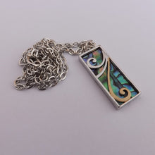 Load image into Gallery viewer, Paua &amp; Gold Tone Koru Waves, Rectangle Pendant Necklace
