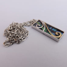 Load image into Gallery viewer, Paua &amp; Gold Tone Koru Waves, Rectangle Pendant Necklace
