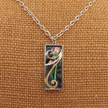 Load image into Gallery viewer, Paua &amp; Gold Tone Koru Waves, Rectangle Pendant Necklace
