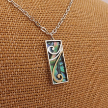 Load image into Gallery viewer, Paua &amp; Gold Tone Koru Waves, Rectangle Pendant Necklace
