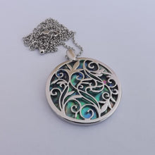 Load image into Gallery viewer, Paua Shell &amp; Silver Tone Filigree Pendant Necklace
