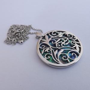Paua Shell & Silver Tone Filigree Pendant Necklace