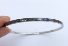 Load image into Gallery viewer, Fine Paua Shell &amp; Silver Tone Bangle Bracelet (3 size options)
