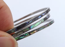 Load image into Gallery viewer, Fine Paua Shell &amp; Silver Tone Bangle Bracelet (3 size options)
