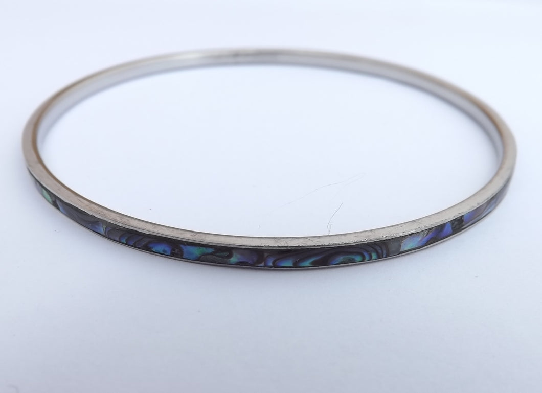 Fine Paua Shell & Silver Tone Bangle Bracelet (3 size options)