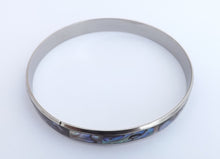 Load image into Gallery viewer, Paua Shell &amp; Silver Tone Bangle Bracelet

