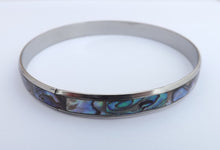 Load image into Gallery viewer, Paua Shell &amp; Silver Tone Bangle Bracelet
