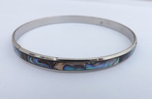 Load image into Gallery viewer, Paua &amp; Silver Tone Bangle Bracelet
