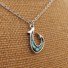 Load image into Gallery viewer, Paua &amp; Silver Tone Hook Pendant Necklace
