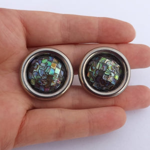 Paua & Silver Tone Round Stud Earrings