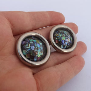 Paua & Silver Tone Round Stud Earrings