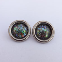 Load image into Gallery viewer, Paua &amp; Silver Tone Round Stud Earrings
