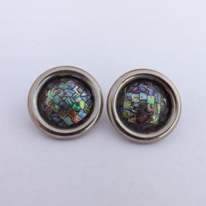 Paua & Silver Tone Round Stud Earrings