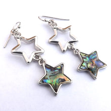 Load image into Gallery viewer, Paua &amp; Silver Tone Star Drop Earrings
