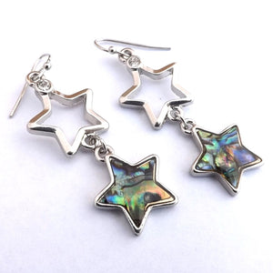 Paua & Silver Tone Star Drop Earrings