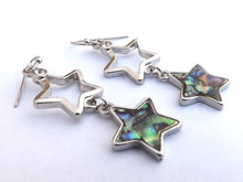 Load image into Gallery viewer, Paua &amp; Silver Tone Star Drop Earrings
