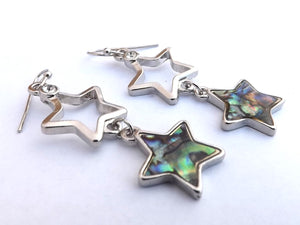 Paua & Silver Tone Star Drop Earrings