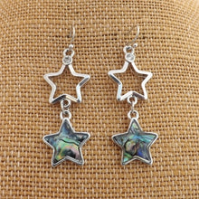 Load image into Gallery viewer, Paua &amp; Silver Tone Star Drop Earrings
