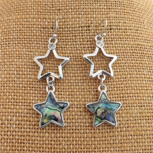 Paua & Silver Tone Star Drop Earrings