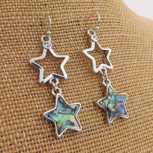 Load image into Gallery viewer, Paua &amp; Silver Tone Star Drop Earrings
