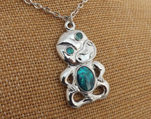 Load image into Gallery viewer, Paua &amp; Silver Tone Tiki Pendant Necklace
