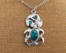 Load image into Gallery viewer, Paua &amp; Silver Tone Tiki Pendant Necklace
