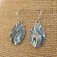 Load image into Gallery viewer, Paua &amp; Silver Tone Twist, Oval Earrings
