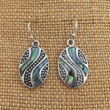 Load image into Gallery viewer, Paua &amp; Silver Tone Twist, Oval Earrings
