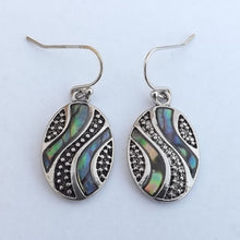 Load image into Gallery viewer, Paua &amp; Silver Tone Twist, Oval Earrings
