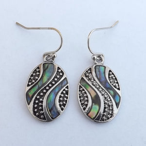 Paua & Silver Tone Twist, Oval Earrings