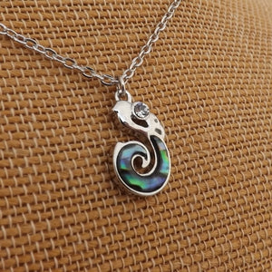 Paua & Silver Tone Manaia Pendant Necklace