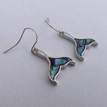 Load image into Gallery viewer, Paua &amp; Silver Tone Whale Tale Earrings
