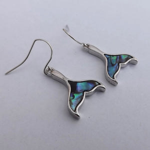 Paua & Silver Tone Whale Tale Earrings