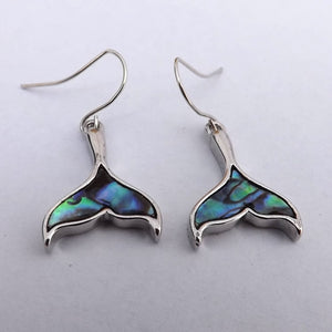 Paua & Silver Tone Whale Tale Earrings