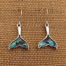 Load image into Gallery viewer, Paua &amp; Silver Tone Whale Tale Earrings
