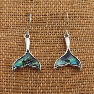 Paua & Silver Tone Whale Tale Earrings