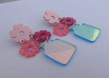 Load image into Gallery viewer, Pink Flowers in Vase Chunky Acrylic Drop Earrings
