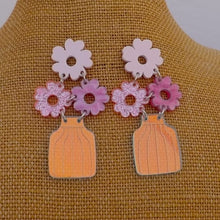 Load image into Gallery viewer, Pink Flowers in Vase Chunky Acrylic Drop Earrings
