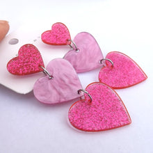 Load image into Gallery viewer, Glitter Triple Acrylic Heart Stud Earrings (Pink or Black)
