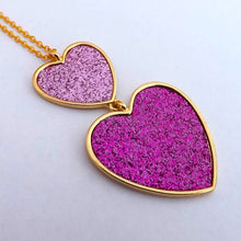 Load image into Gallery viewer, Pink Glitter &amp; Gold Tone Double Heart Pendant Necklace
