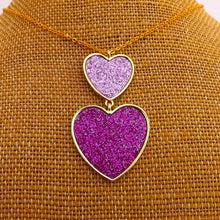 Load image into Gallery viewer, Pink Glitter &amp; Gold Tone Double Heart Pendant Necklace
