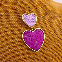 Load image into Gallery viewer, Pink Glitter &amp; Gold Tone Double Heart Pendant Necklace
