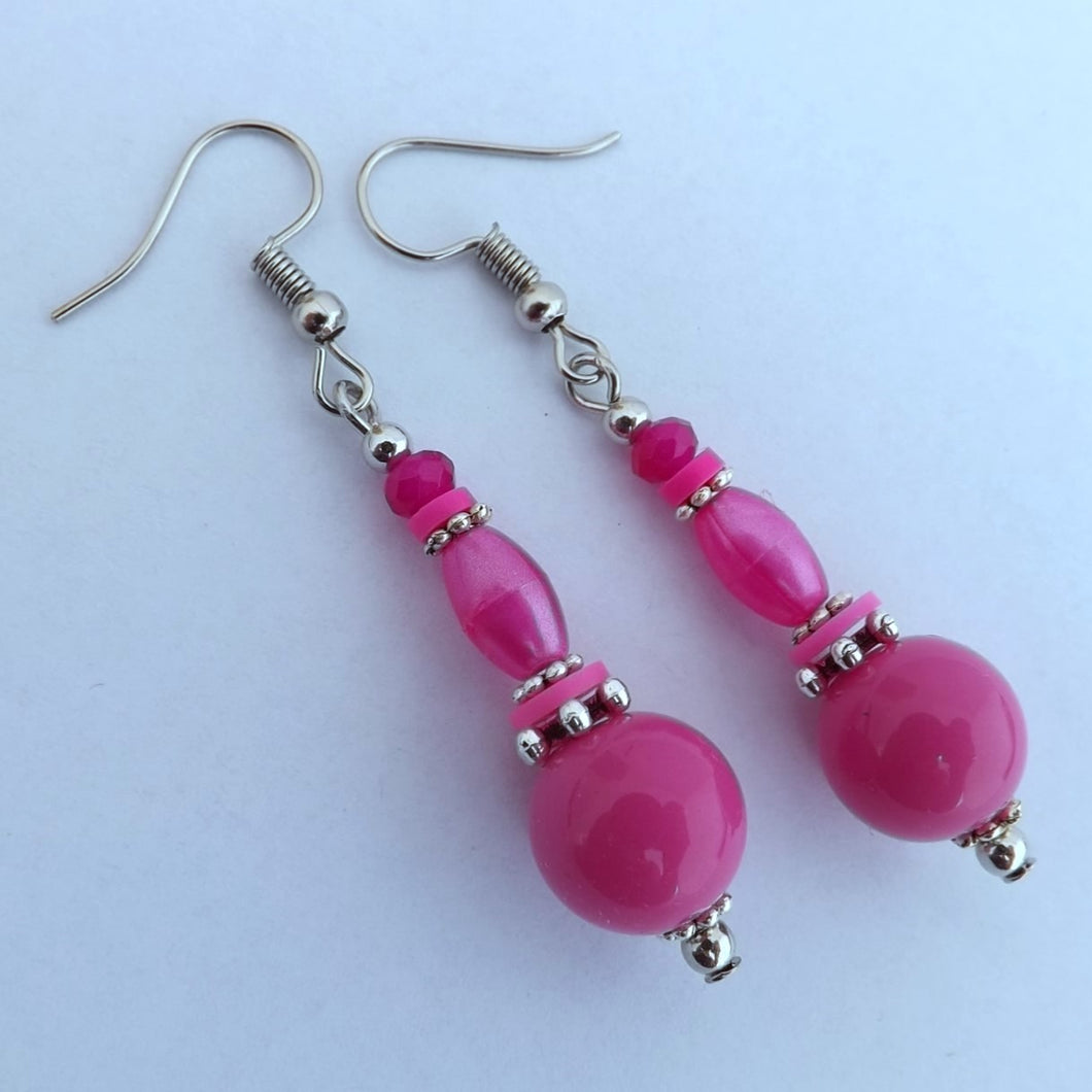 Pink Handmade Bead Drop Earrings